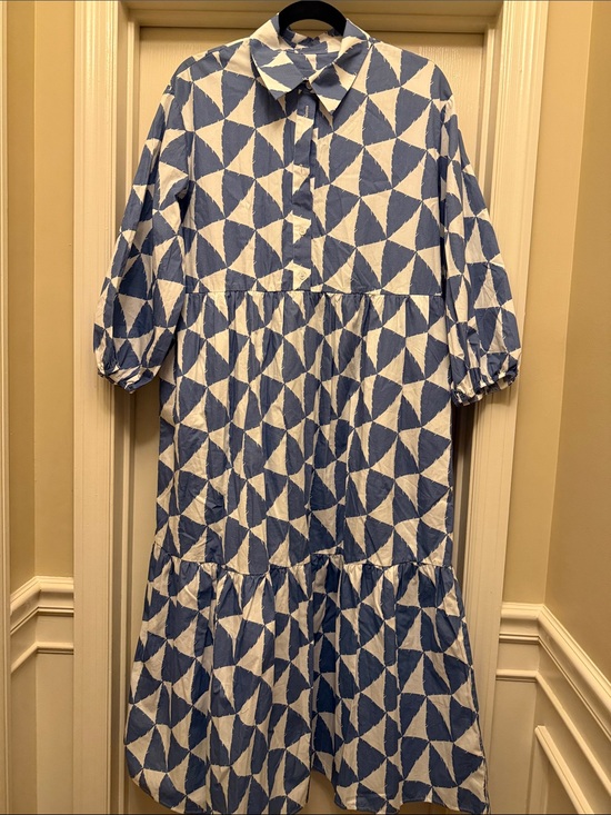 Maeve Dresses & Skirts - Maeve Bettina Blue and White Geometric Tiered Maxi Dress